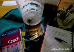 Czech phrasebook with a glass of beer